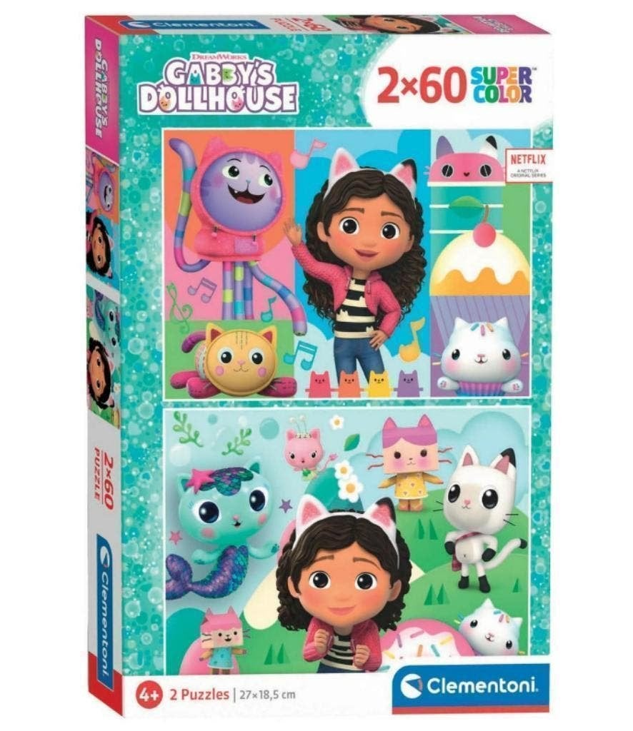 Gabby's Poppenhuis 2 in 1 Puzzel 2 x 60 stukjes - Clementoni, Nieuw, Nvt, 4 tot 6 jaar, Nvt