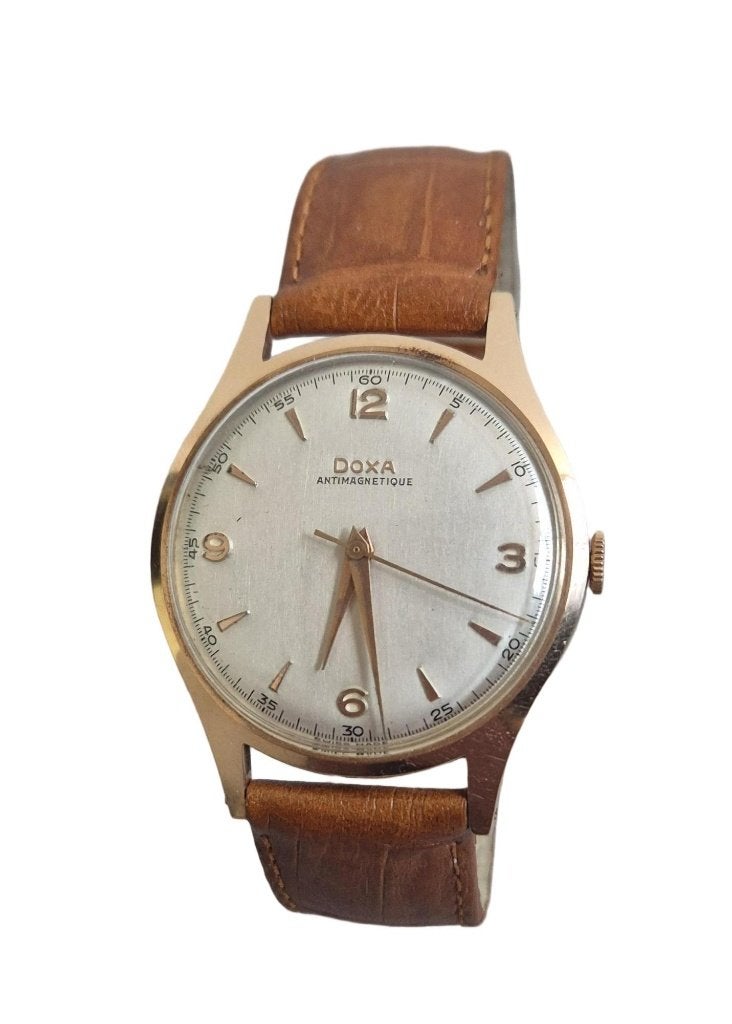 DOXA Antimagnetique vintage horloge – 14K ROSE GOLD kast, Sieraden, Tassen en Uiterlijk, Horloges | Antiek, Overige merken, Polshorloge