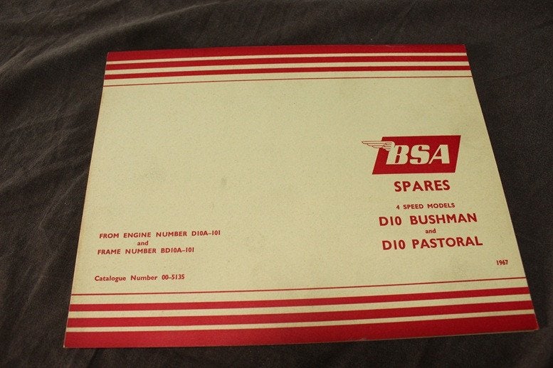 BSA D10 Bushman Pastorale 4 speed 1967 motorcycle parts list, Ophalen of Verzenden, Overige merken