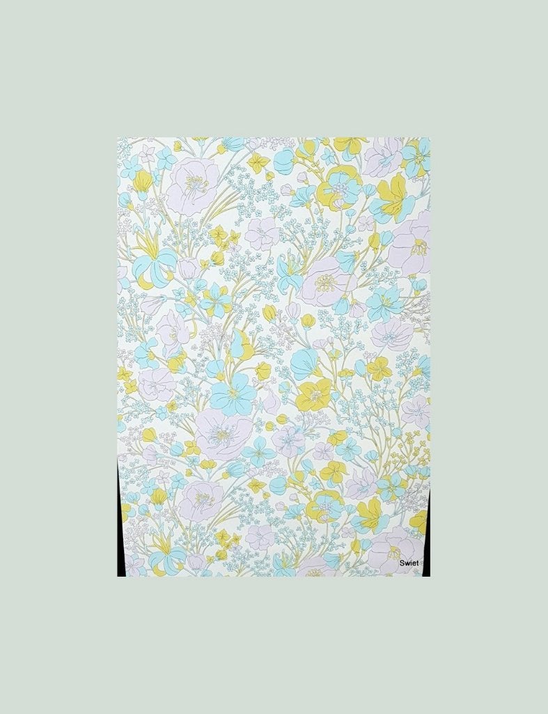 4174 bloemen behang pastel lila geel blauw jaren 70 swiet, Verzenden, Blauw