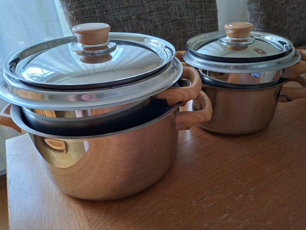 Pannenset 4x voor gasstel, Ophalen, Gebruikt, Pannenset, Rvs