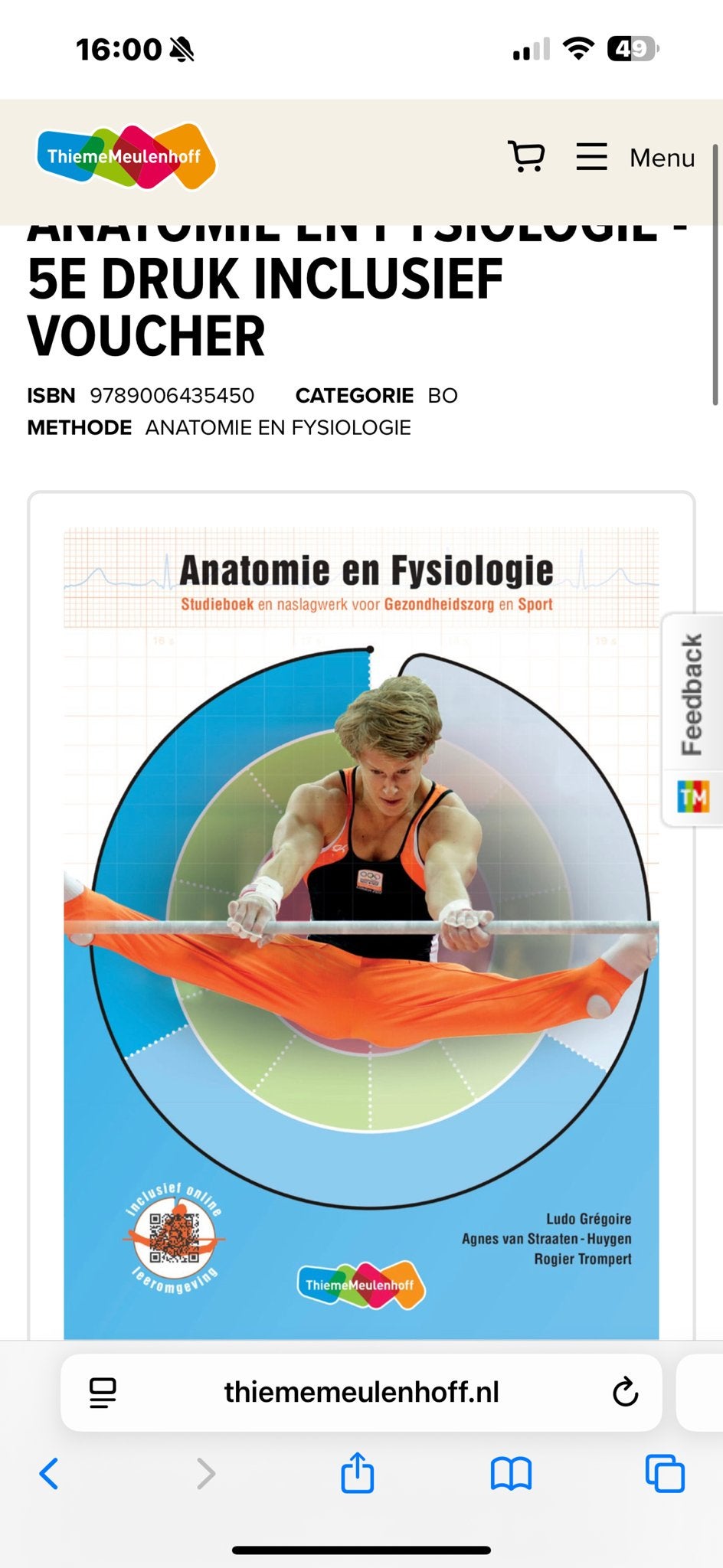 Anatomie en Fysiologie 5e druk incl. voucher, Boeken, Ophalen, Beta, Zo goed als nieuw, HBO