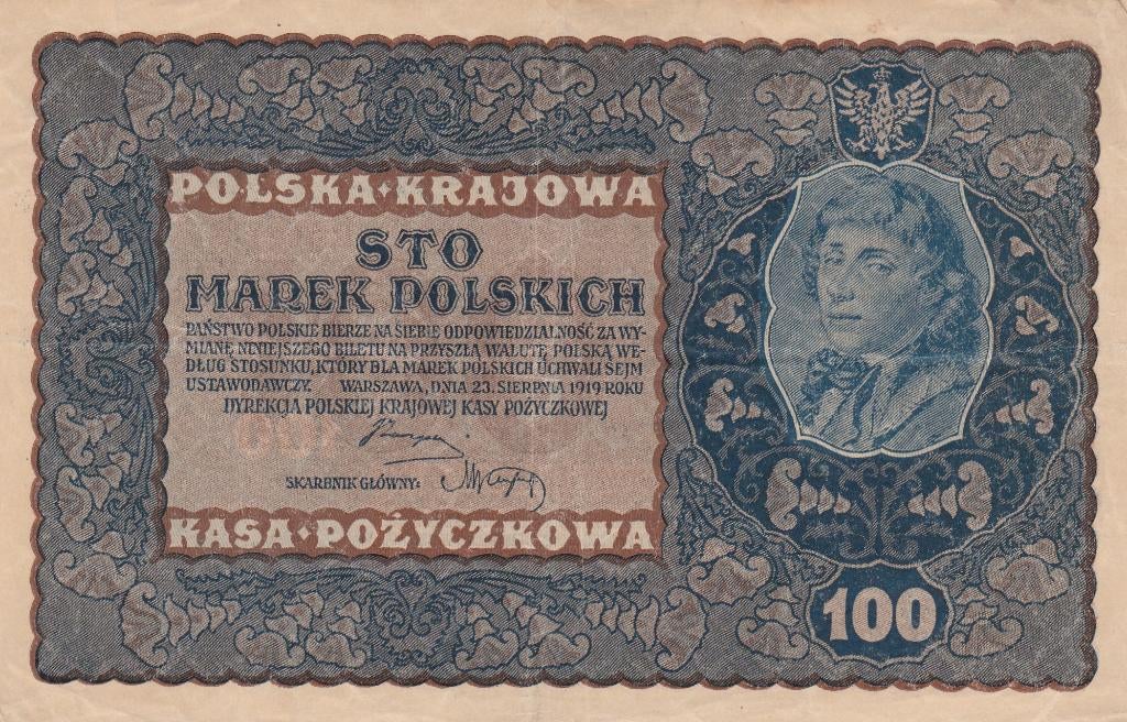 100 Sto Marek Polskich  1919, Postzegels en Munten, Bankbiljetten | Europa | Niet-Eurobiljetten, Ophalen of Verzenden, Polen, Los biljet