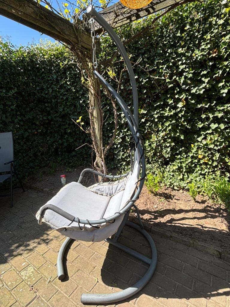 Gezellige hang stoel met steun, kleur antraciet., Ophalen, Gebruikt, Met standaard, Eenpersoons