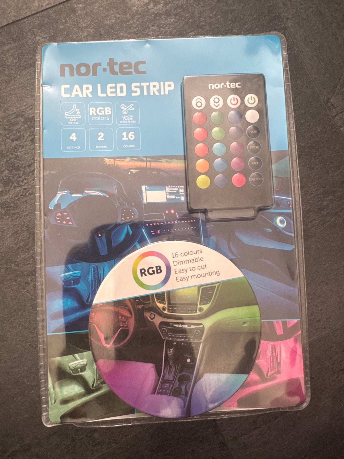 Nor-Tec Auto LED Strip RGB - 2 Meter, 16 Kleuren, Auto diversen, Auto-accessoires, Nieuw, Ophalen