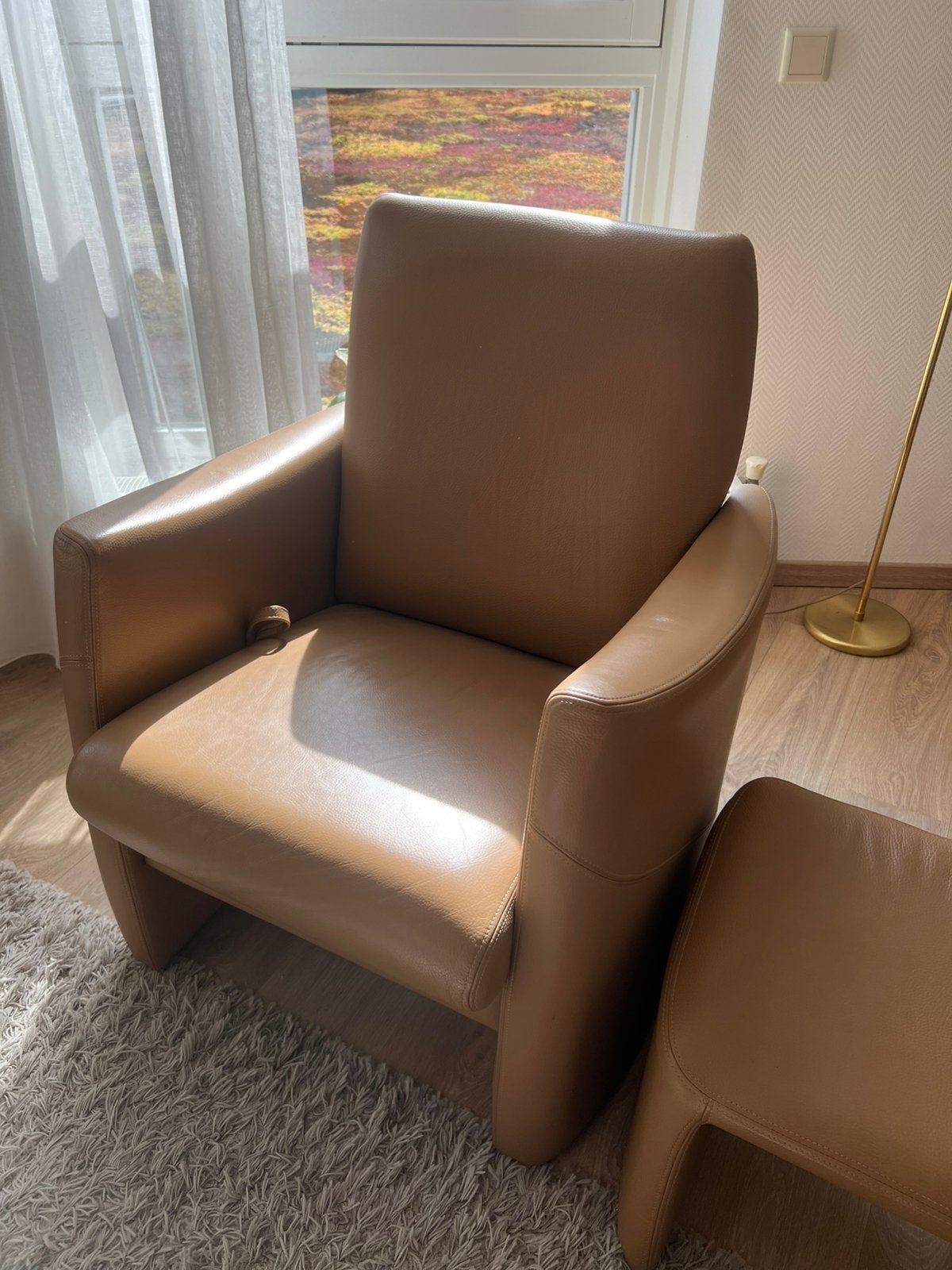 Bruine leren relaxfauteuil met hocker–comfortabel & stijlvol, Ophalen, Zo goed als nieuw, 50 tot 75 cm, Leer