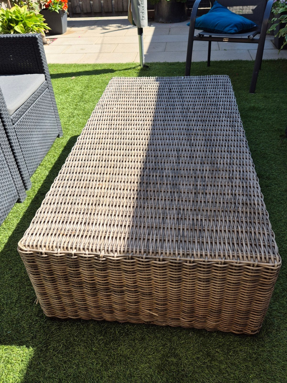 Retan tuintafel 140X70cm, Ophalen, Gebruikt, Rechthoekig
