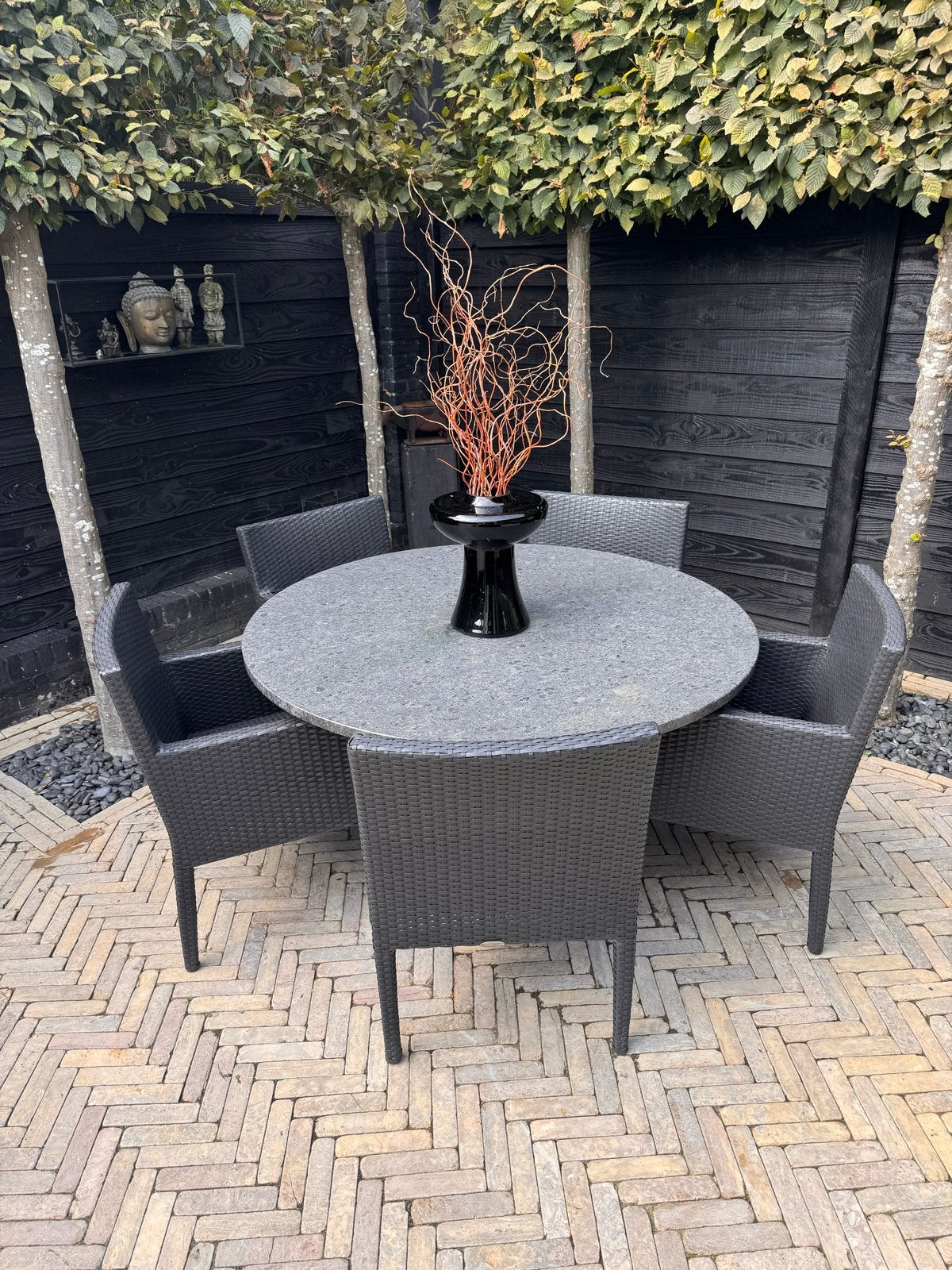 Platinum Tuinset met 4 stoelen en granieten tafel, Tuin en Terras, Tuinsets en Loungesets, Ophalen, Gebruikt, Tuinset, Eettafel