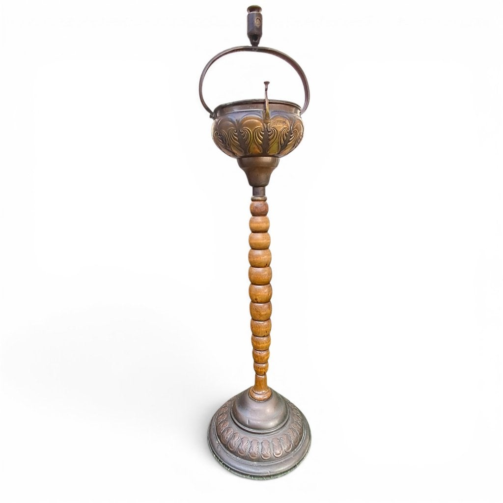 Antieke art deco staande asbak koper met houten voet 0709, Antiek en Kunst, Ophalen of Verzenden, Koper