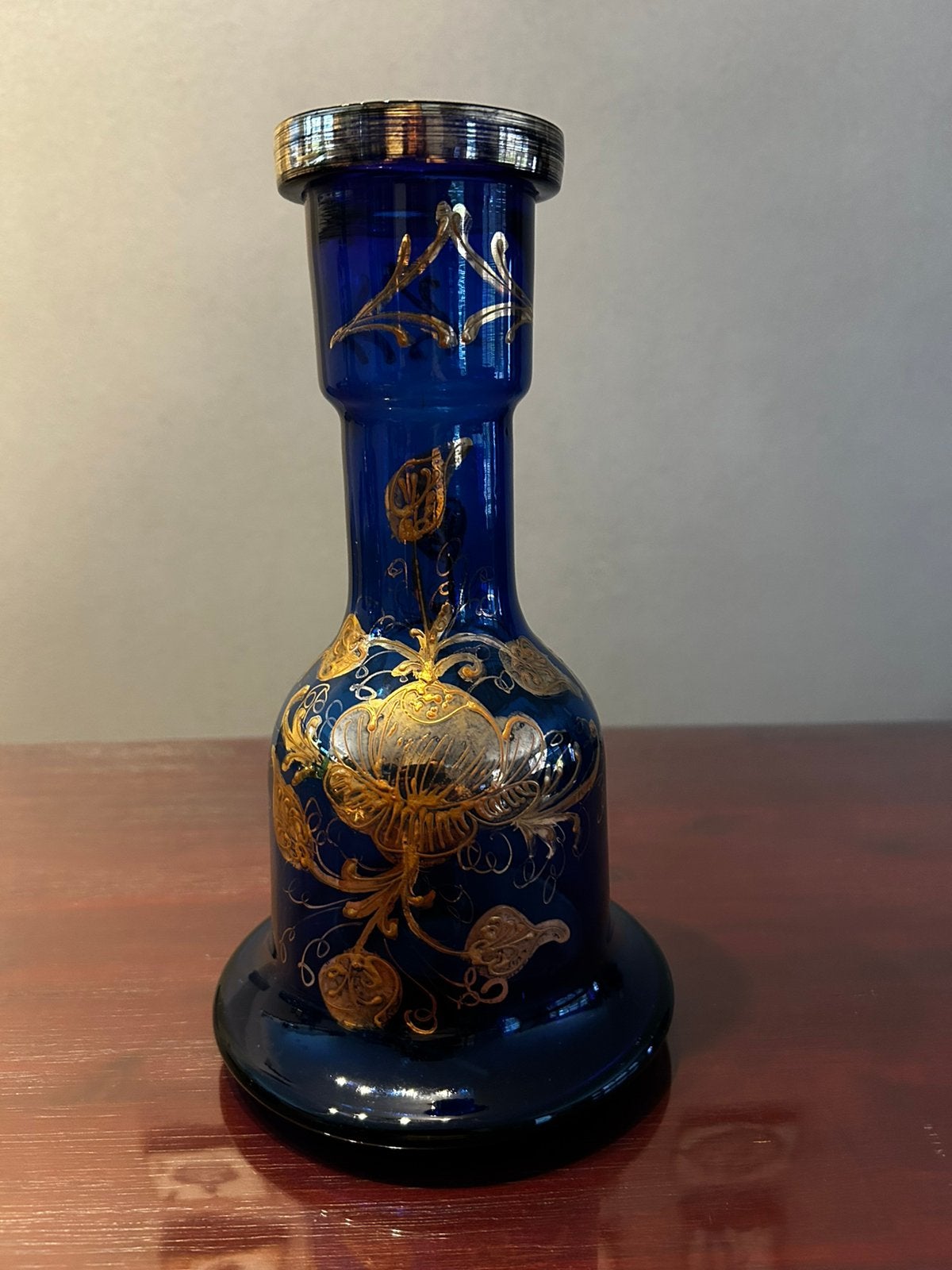 Antieke shisha basis kobalt blauw glas beschilderd met goud, Ophalen of Verzenden