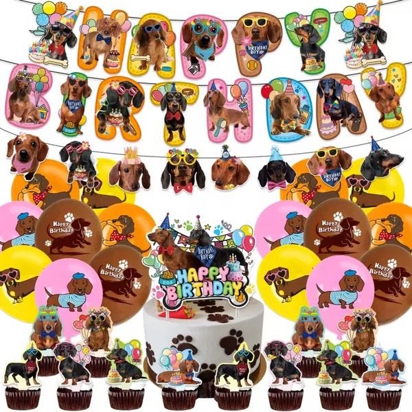 Teckel decoratie set Happy Birthday, Overige typen, Struikheide 64,3069lh,Rotterdam, Info&sweet-one.nl, Nieuw