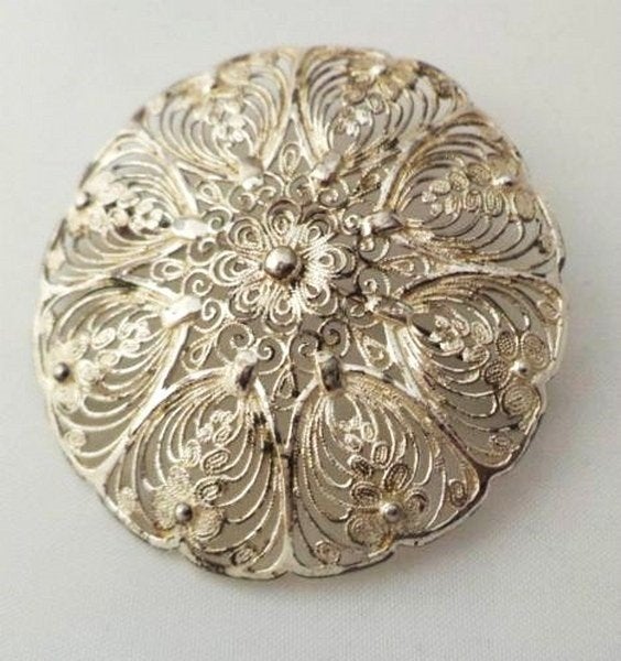 Prachtige vintage zilveren filigrain broche 835 (6999-2924), Ophalen, Zo goed als nieuw, Zilver, Zilver