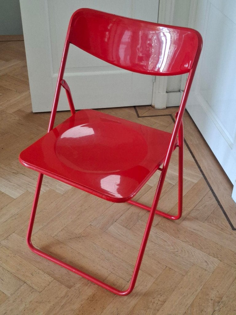 vintage rode Ikea Ted design klapstoel Niels Gammelgaard, Gebruikt, Ophalen of Verzenden, Eén, Metaal