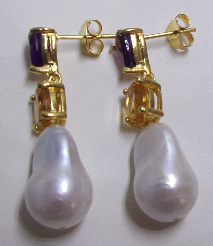 Oorhangers met Amethist-Citrien-Parel, nieuw, Sieraden, Tassen en Uiterlijk, Hangers, Verzenden, Nieuw, Met edelsteen