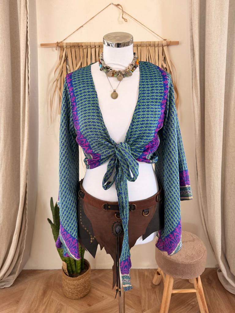 Boho Kimono Top met Lange Mouwen en Print, Ophalen of Verzenden, Zo goed als nieuw, Blauw