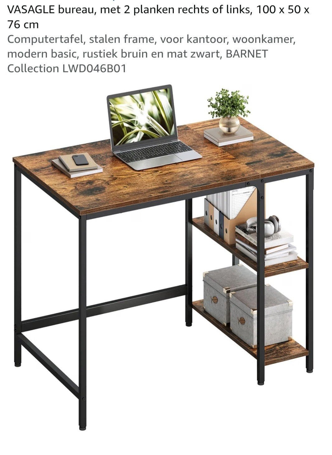 VASAGLE Bureau met 2 planken, 100x50x76 cm, Ophalen, Opbergruimte, Metaal, Overige merken
