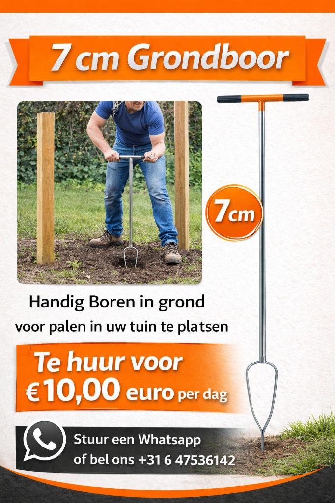 TE HUUR Grondboor 7 cm, Tuin en Terras, Hand-tuingereedschap, Grondboor, Ophalen
