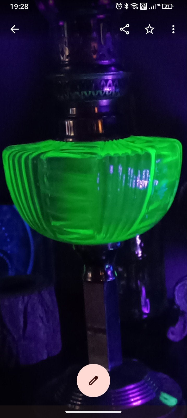 Antieke Olie Lamp - Groen Glas met Uranium, Antiek en Kunst, Ophalen of Verzenden