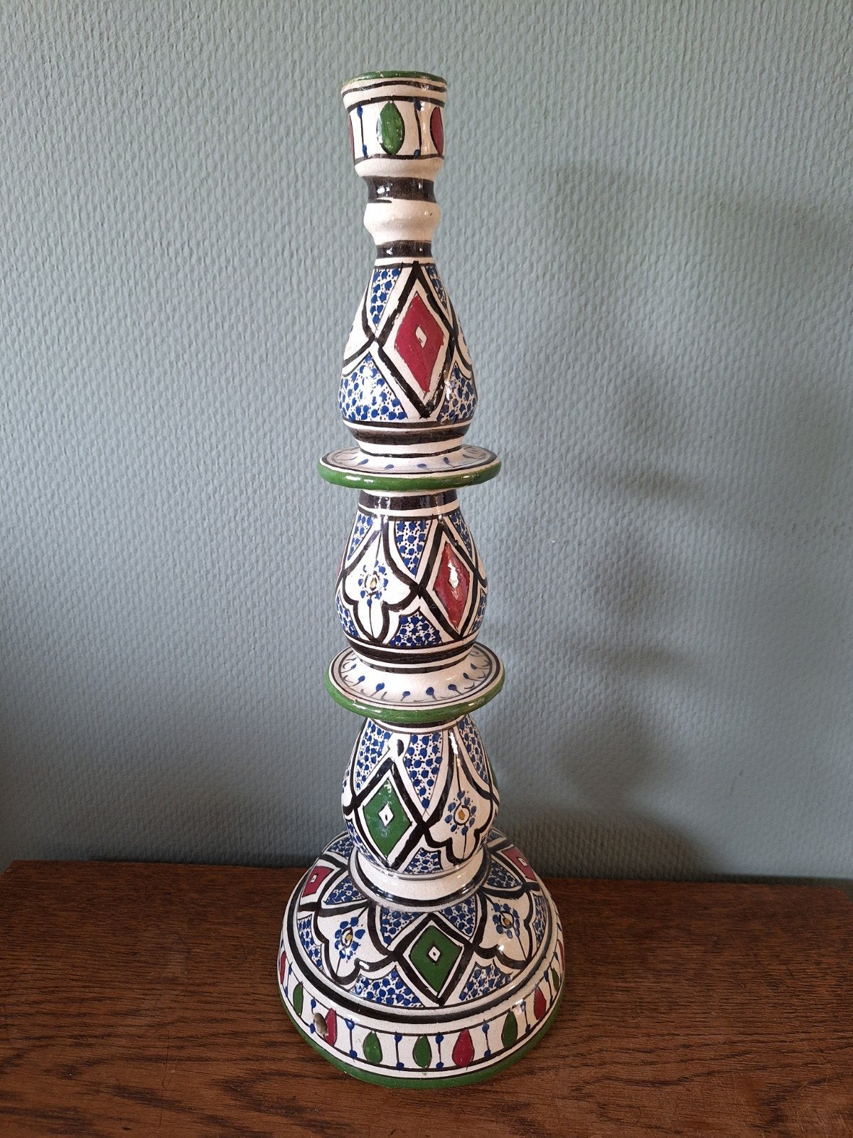 Handgeschilderde Marokkaanse kandelaar - Keramiek, Ophalen of Verzenden, Keramiek of Aardewerk