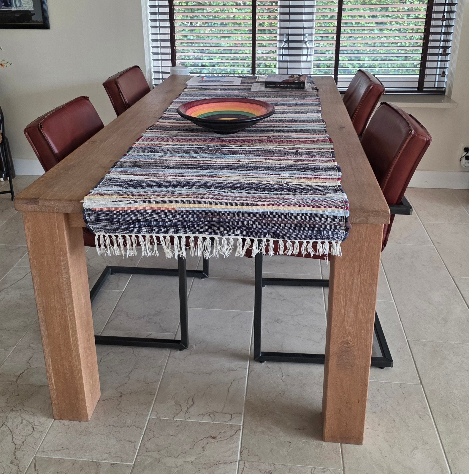 eethoek met 4 lederen stoelen, Ophalen, Zo goed als nieuw, 4 tot 6 stoelen