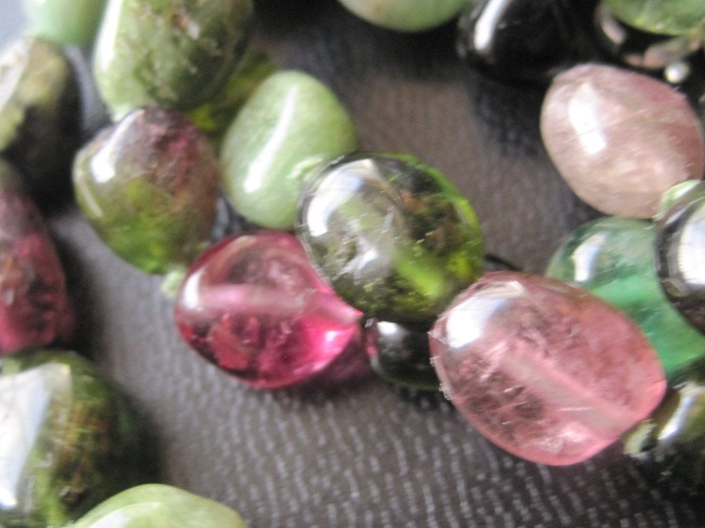 Vintage Multicolour toermalijn collier ketting 45 cm, Ophalen, Zo goed als nieuw, Steen of Mineraal, Met edelsteen