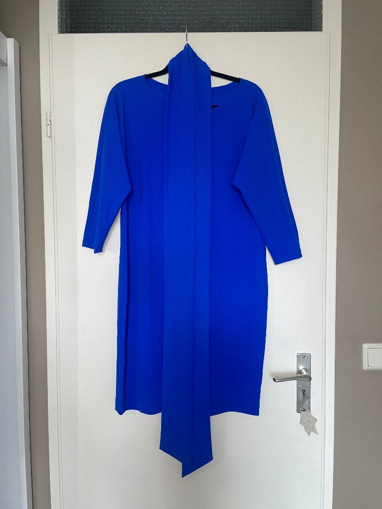 LaDress by Simone basic cobalt travelstof jurk dress mt L, Blauw, Maat 42/44 (L), Ophalen of Verzenden, Zo goed als nieuw