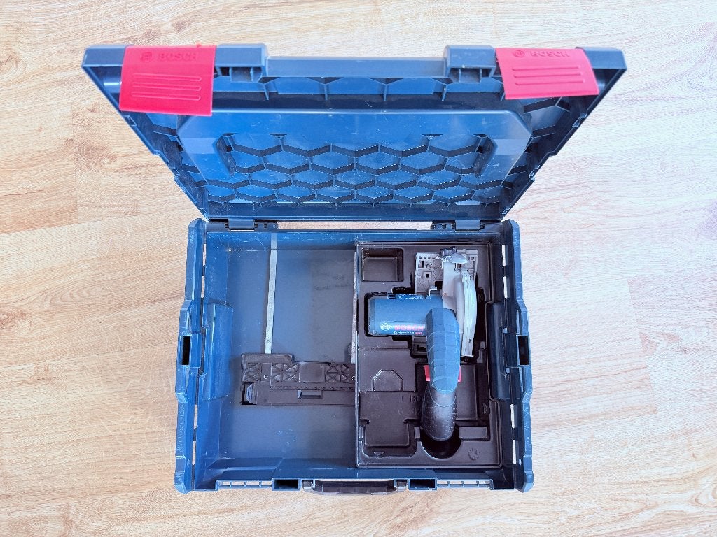 Bosch Blauw GKS 12V-26 + FSN 800 | Exc. accu/lader, inc doos, Doe-het-zelf en Verbouw, Gereedschap | Zaagmachines, Gebruikt, Cirkelzaag
