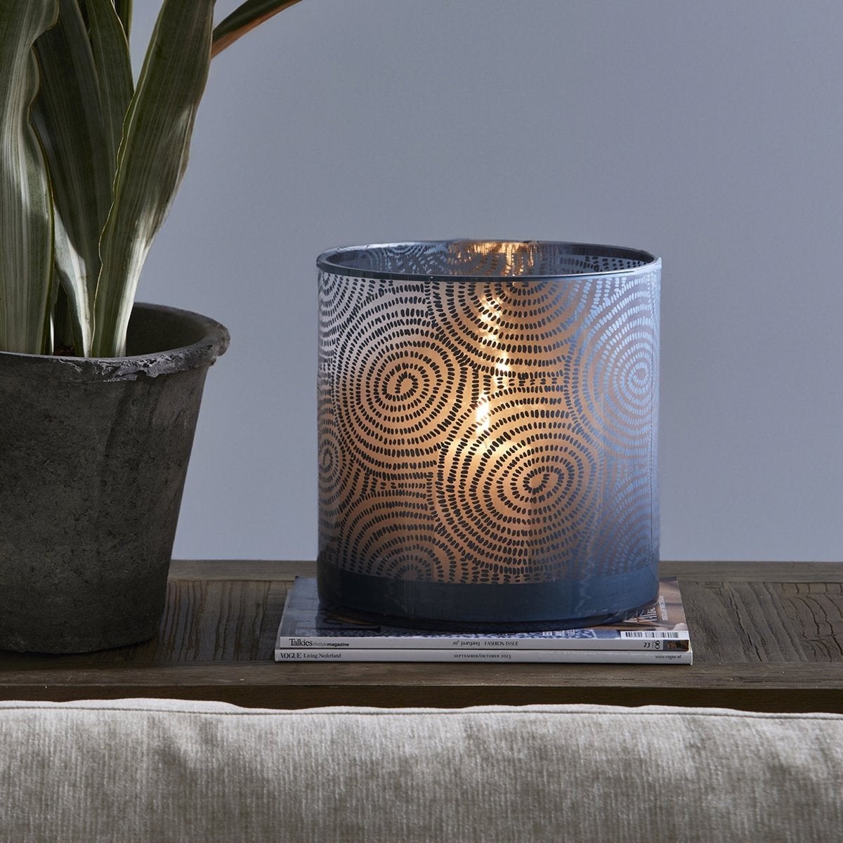 Rivera Maison windlicht - 24 cm hoog, 24 cm diameter, Ophalen of Verzenden, Nieuw, Blauw, Glas