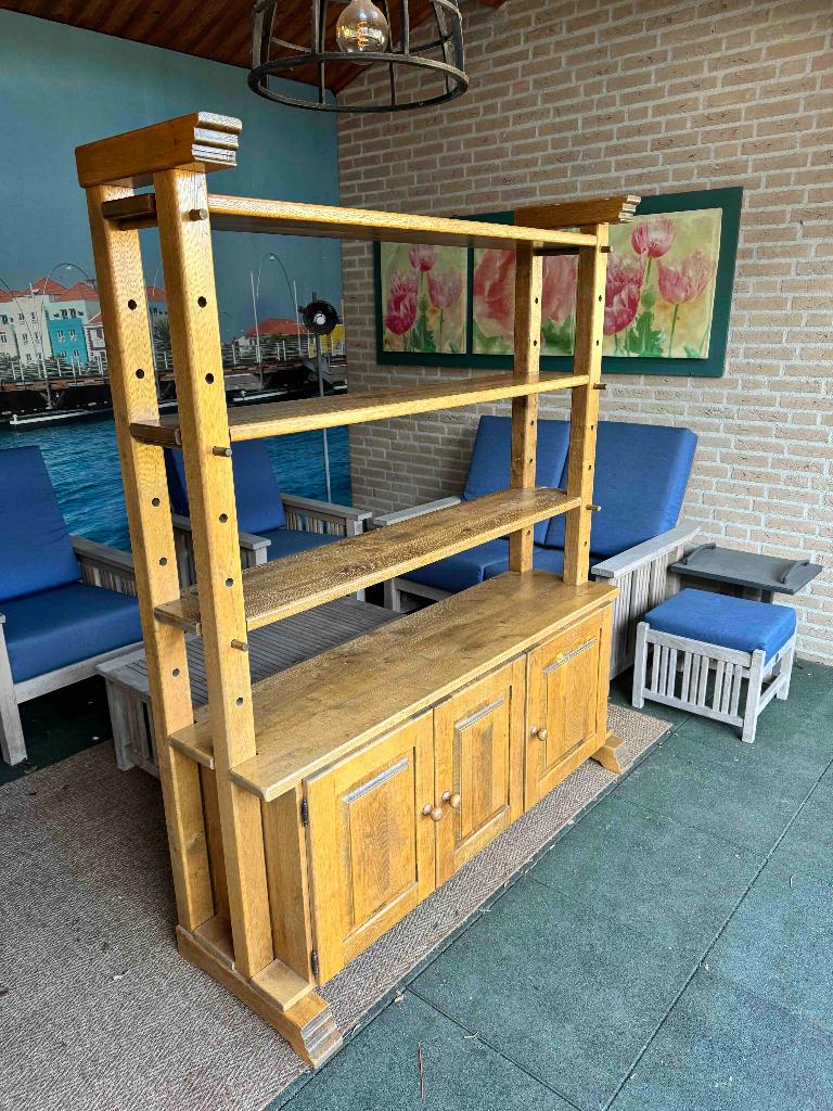 Vintage Eiken Kaaskast Van Zwaar Eikenhout, Huis en Inrichting, Kasten | Boekenkasten, Ophalen, Met plank(en), Gebruikt, 100 tot 150 cm
