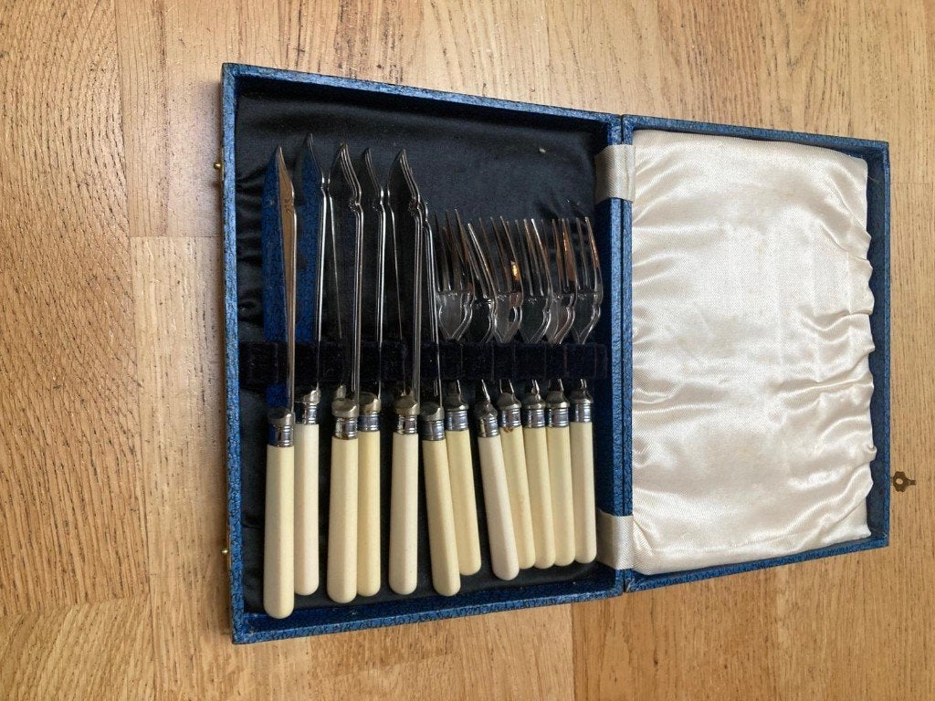 Vintage bestekset in koffer - 12 persoons, Antiek en Kunst, Ophalen