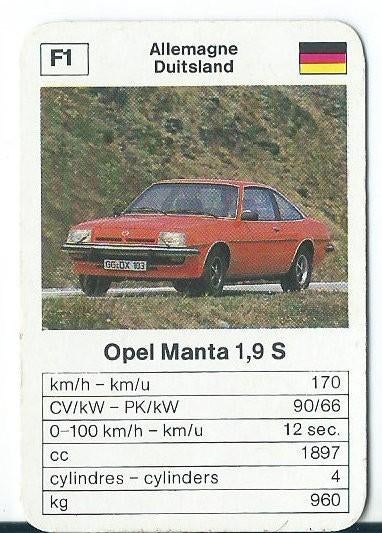 Troefkaart Maxi-mini Opel Manta 1,9 S (losse kaart), Verzamelen, Ophalen of Verzenden, Zo goed als nieuw, Auto's