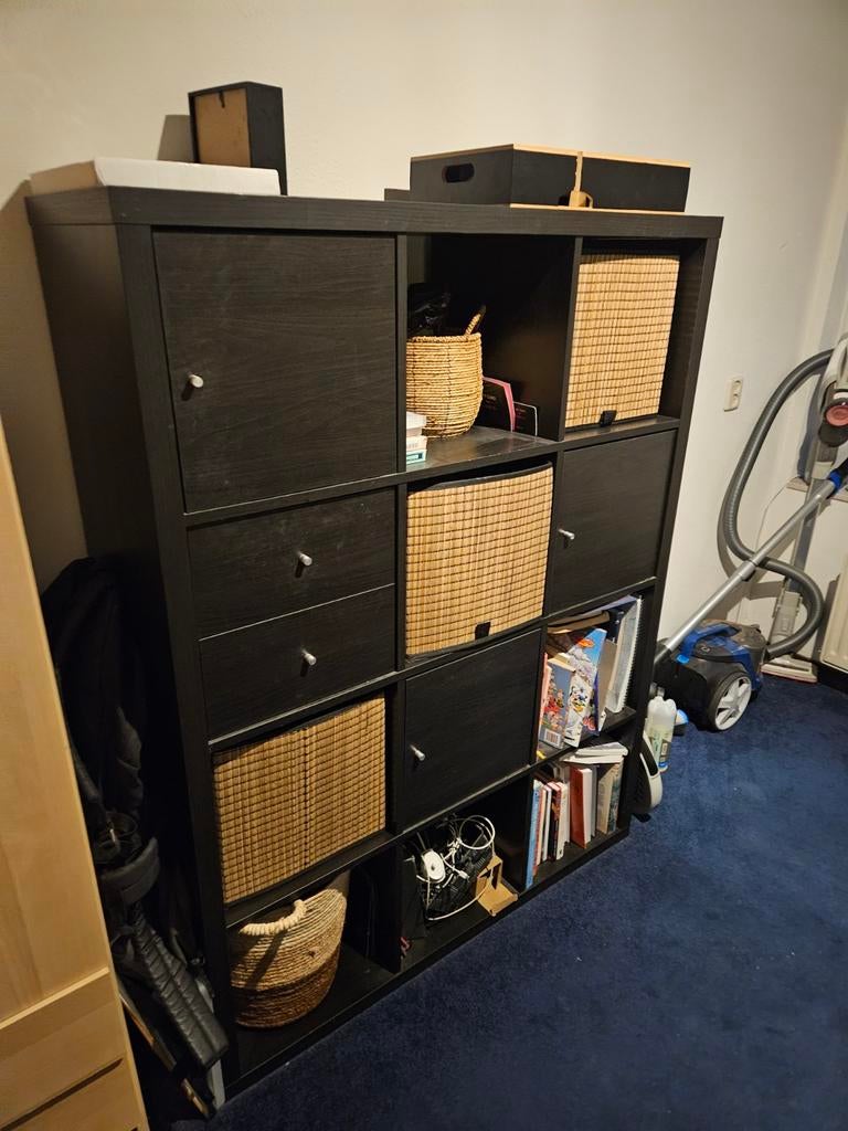 Ikea Kallax kast zwart met 12 vakken, Ophalen, Gebruikt