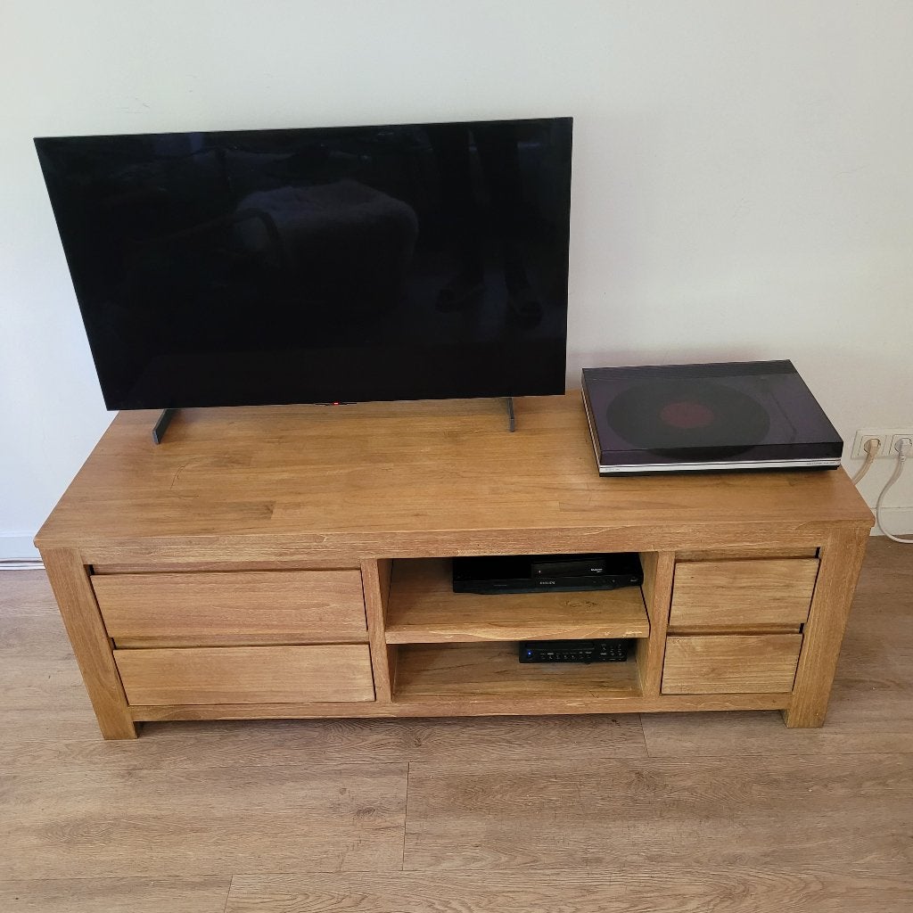 audio tv meubel teak met laden, Ophalen, Gebruikt, 100 tot 150 cm, Teakhout
