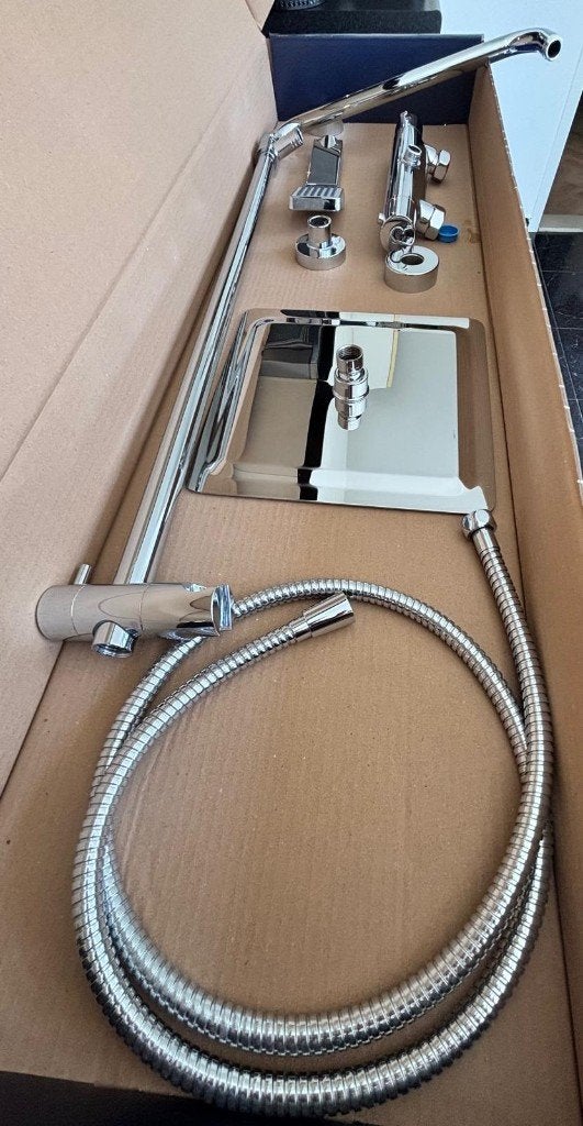 Regendouche  | Chroom 25 cm Regendouche Thermostatisch, Doe-het-zelf en Verbouw, Ophalen, Zo goed als nieuw, Chroom, Douche