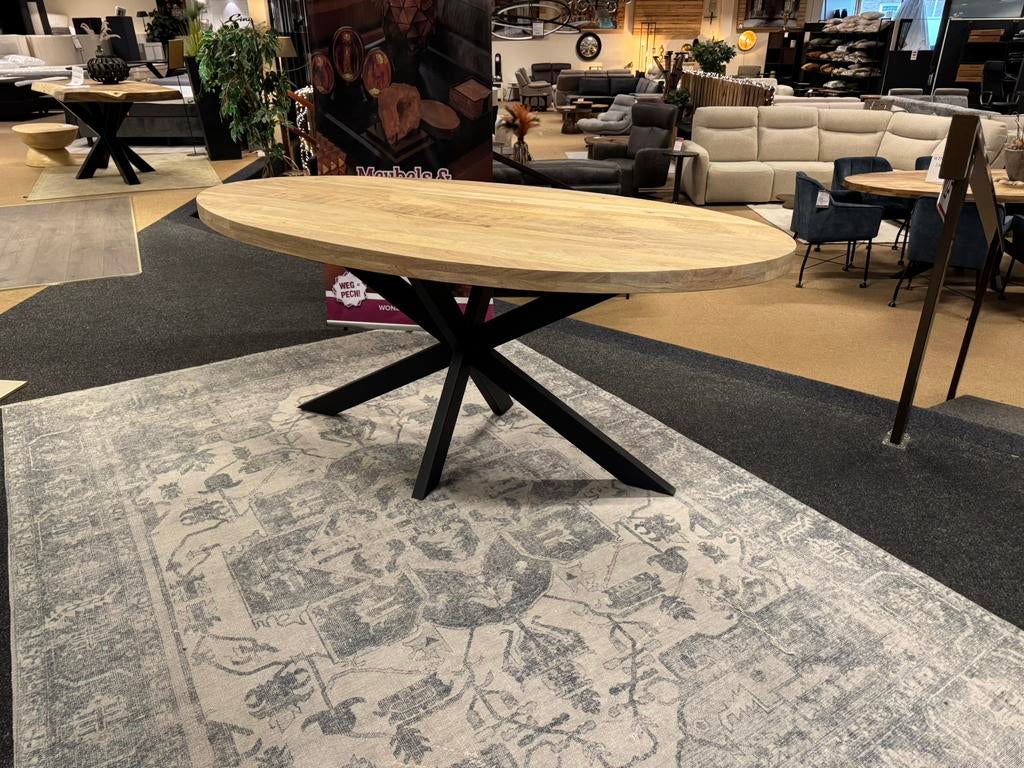 Eettafel ovaal 180cm. met spinpoot Direct/leverbaar E-7061, Nieuw, 50 tot 100 cm, Mwonenenslapen@ziggo.nl, 150 tot 200 cm