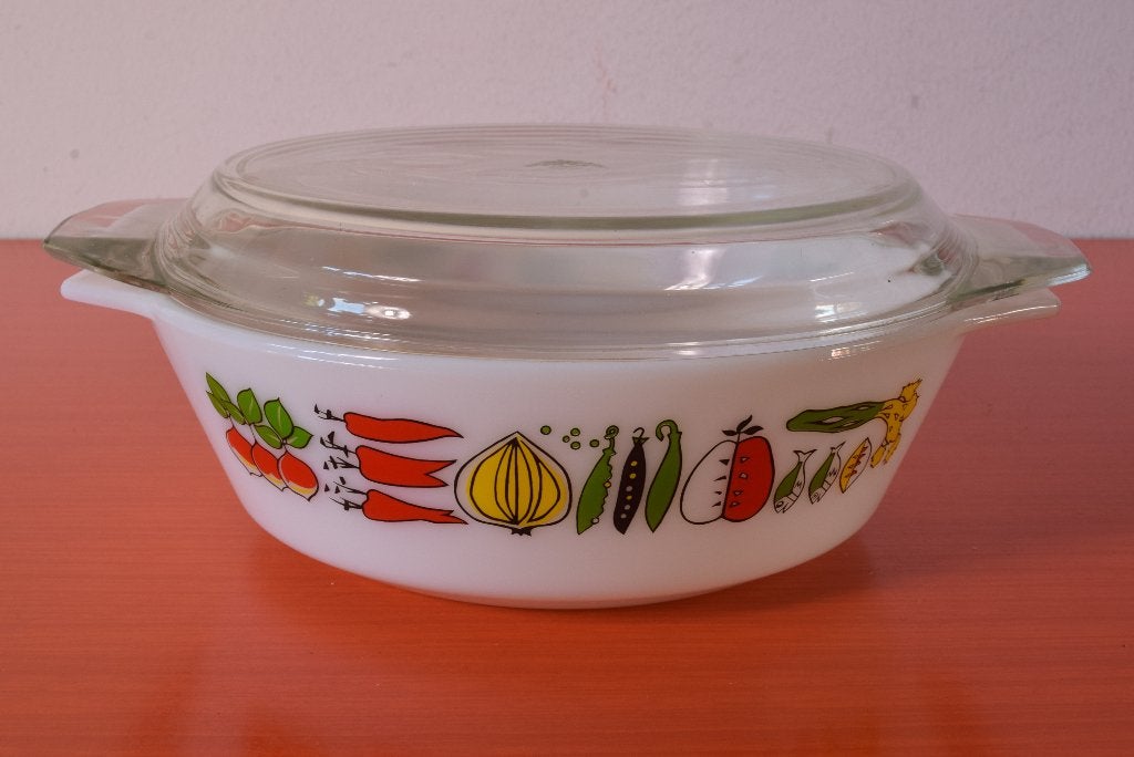 Grote retro vintage JAJ England ovenschaal / dekschaal, Overige merken, Vintage, Ophalen of Verzenden, Glas