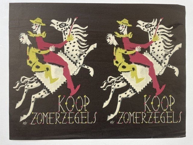 flyer koop zomerzegels 1954, Ophalen of Verzenden, Gebruikt, A1 t/m A3, Overige onderwerpen