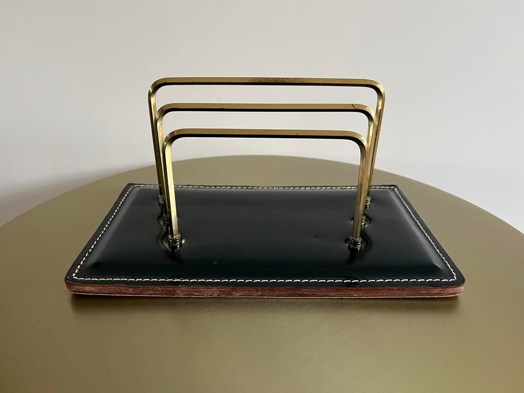 Vintage Messing & Lederen Brievenhouder - Jacques Adnet Stij, Ophalen of Verzenden