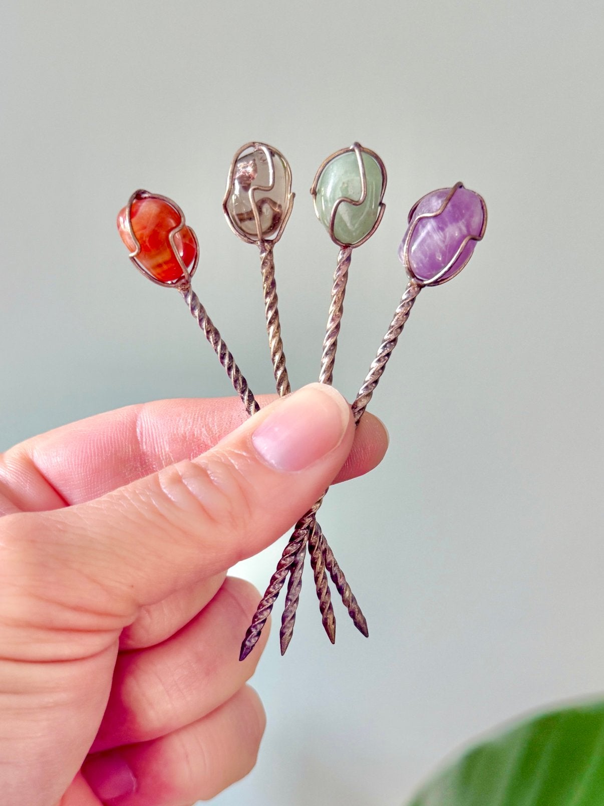 4 vintage verzilverde halfedelstenen cocktailprikkers, Ophalen of Verzenden, Gebruikt
