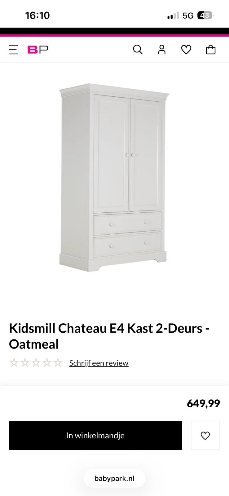 Mooie kleding kast kidsmill, Ophalen, Kast, 50 tot 70 cm, 105 cm of meer