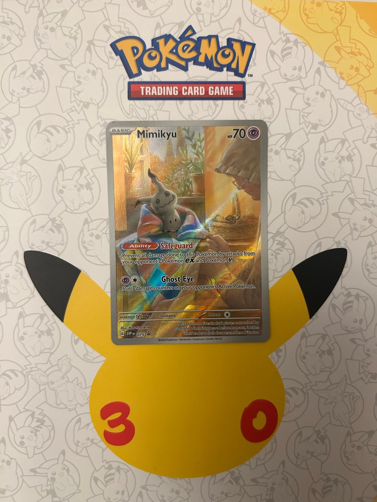 Mimikyu Full Art Promo 075 Pokémon Kaart, Ophalen of Verzenden, Zo goed als nieuw, Losse kaart, Foil