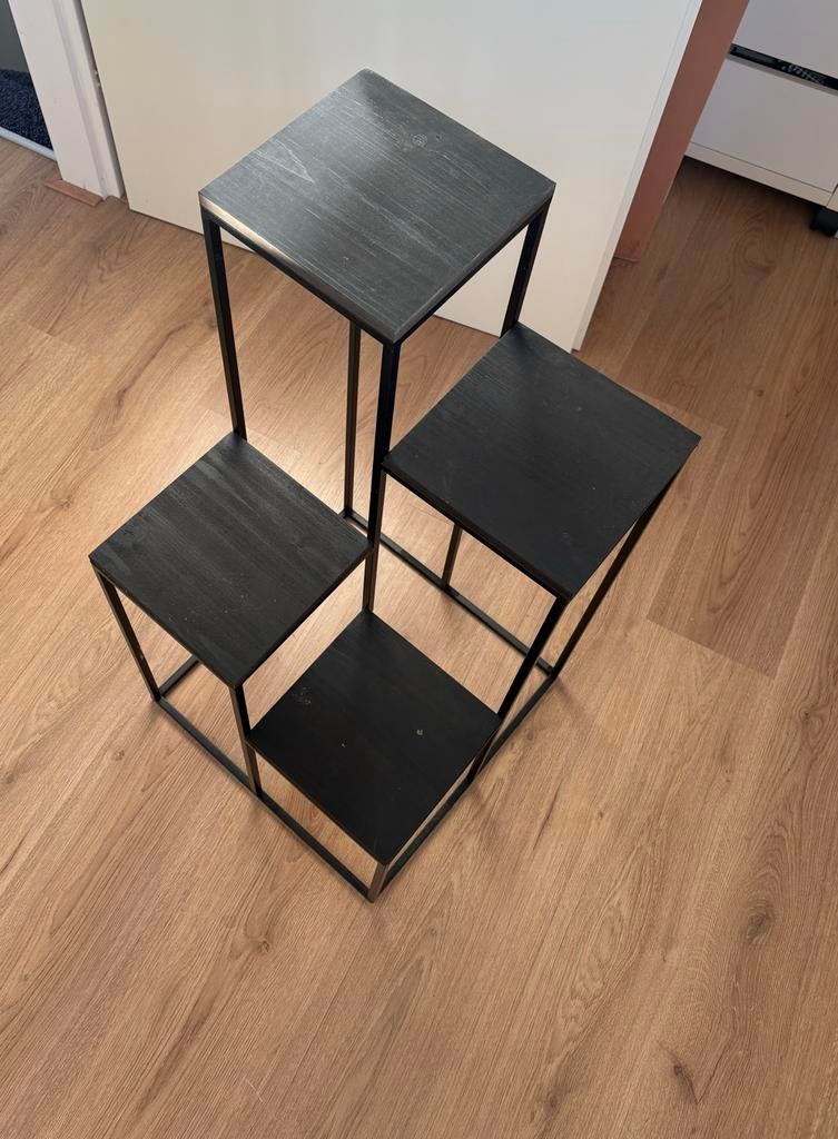 Moderne Plantenstandaard Zwart Metaal en Hout, Huis en Inrichting, Woonaccessoires | Overige, Ophalen, Zo goed als nieuw, Metaal