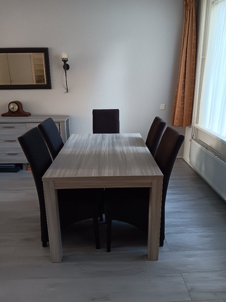 Set van 5 eetkamerstoelen antraciet zwart., Ophalen, Gebruikt, Zwart, Stof