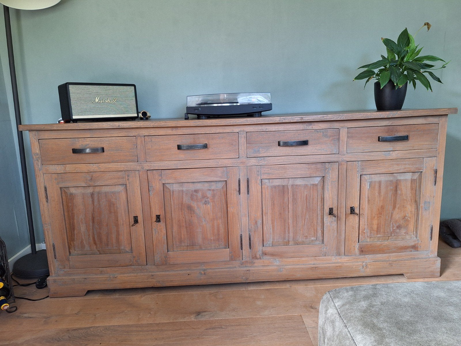 Teakhouten dressoir 200x85x54,5, Ophalen, Met lade(s), 150 tot 200 cm, Teakhout