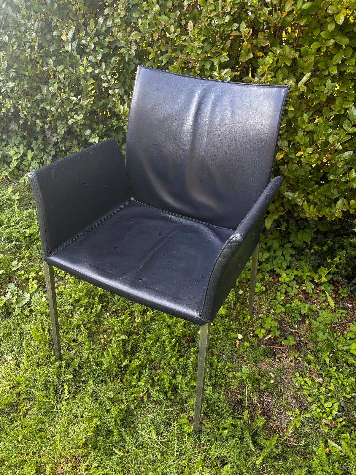 Design Zanotta Lia stoelen - Blauw leer met aluminium frame, Ophalen, Gebruikt, Blauw, Leer