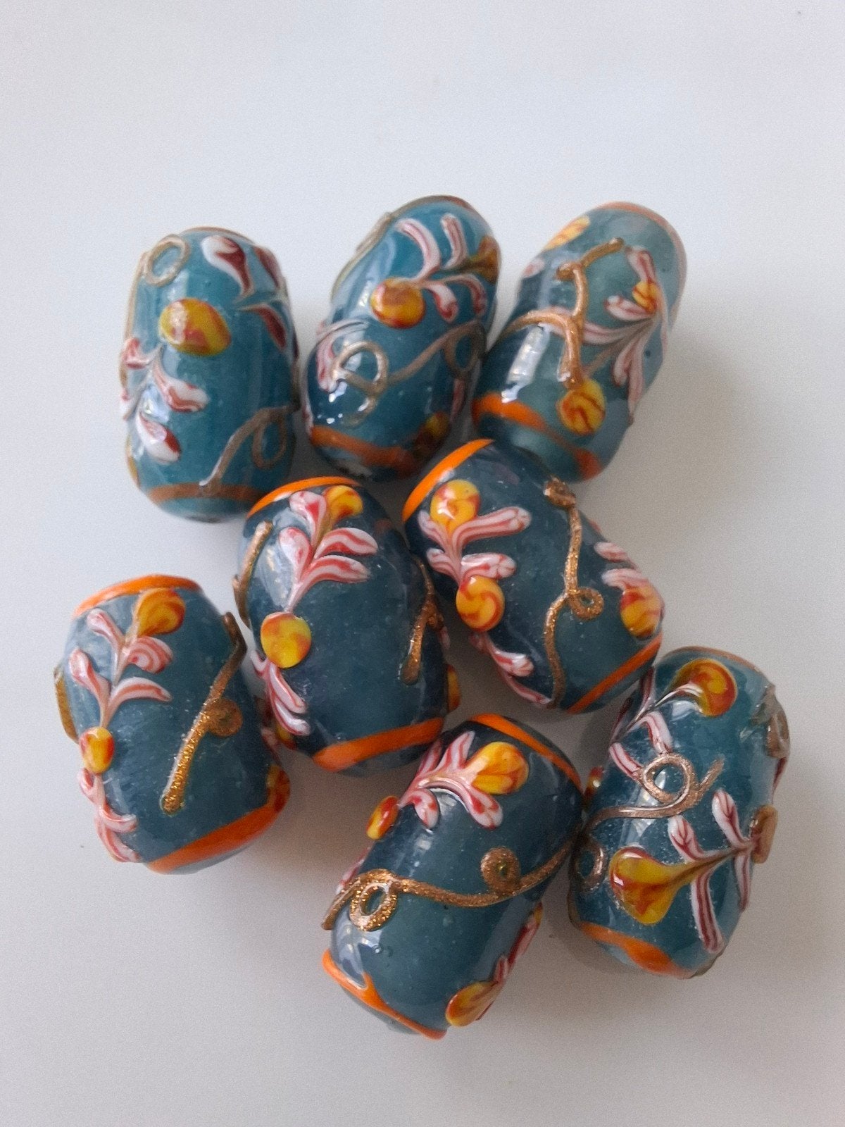 8 stuks lamwork glaskralen blauw bloem kralen, Hobby en Vrije tijd, Kralen en Sieraden maken, Kraal, -, -, Nieuw