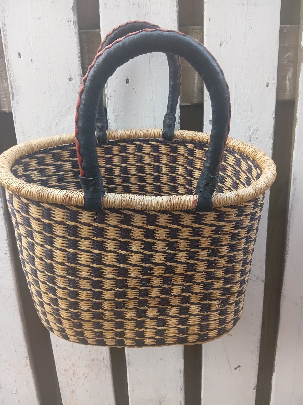 Ghana shopper lederen handvatten uniek handgeweven oersterk, Overige materialen, Mand, Nieuw, Ophalen of Verzenden