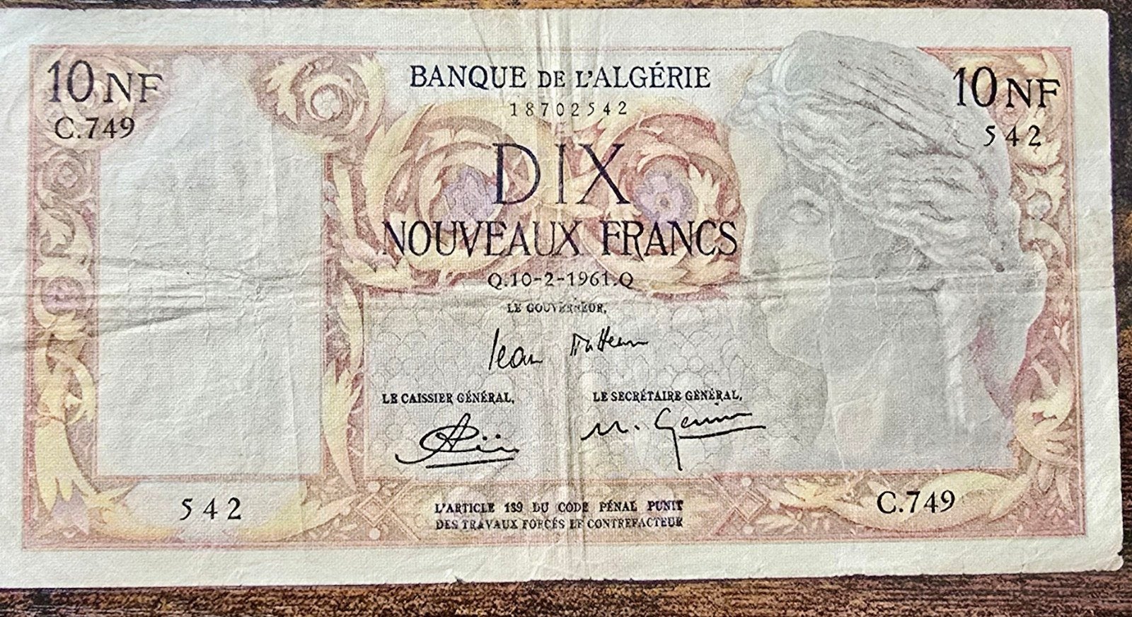 Algerije 10 Nieuwe Frank 1961 - Zeldzaam bankbiljet, Postzegels en Munten, Bankbiljetten | Afrika, Ophalen of Verzenden