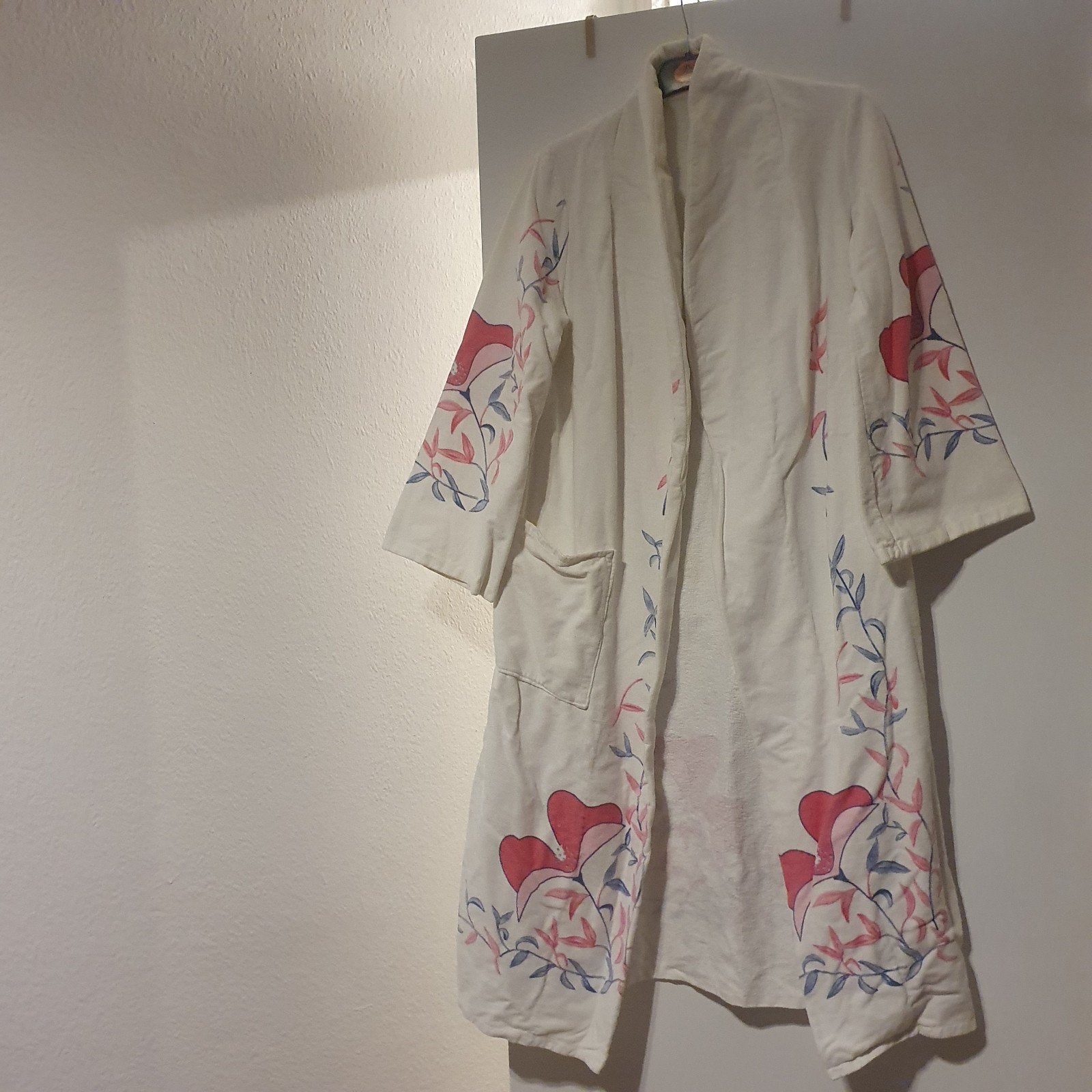 Witte badjas met bloemenprint, Onbekend, Ophalen of Verzenden, Zo goed als nieuw