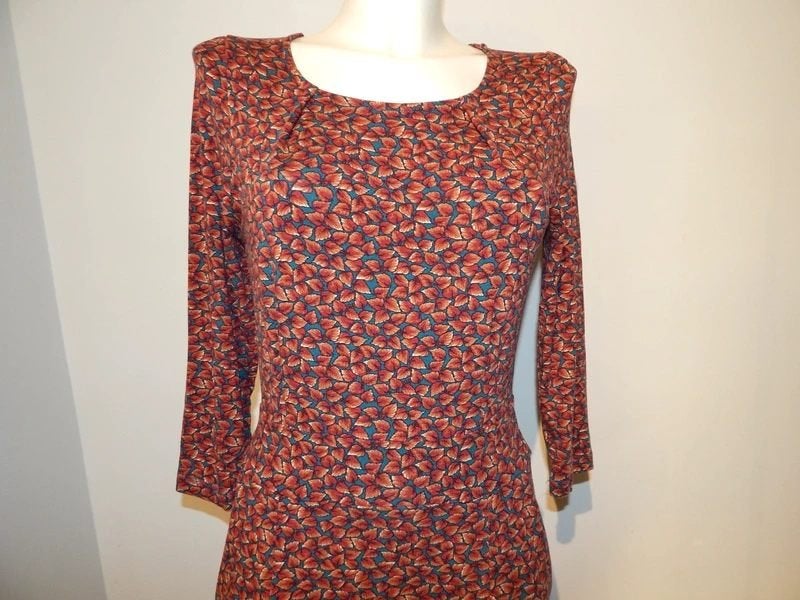King Louie mooie jurk blaadjes print warme tinten mt s evt38, Kleding | Dames, Overige kleuren, Verzenden, Zo goed als nieuw, Knielengte